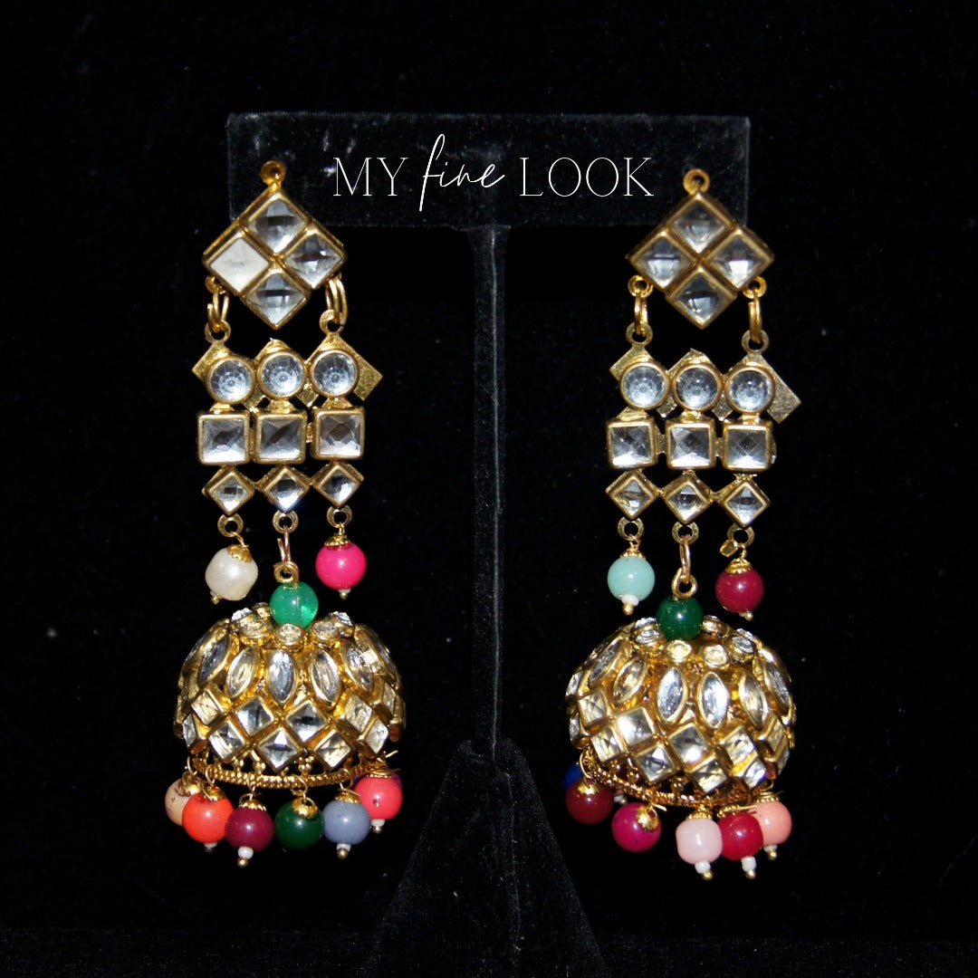 Multicolor Kundan Jhumki Earrings