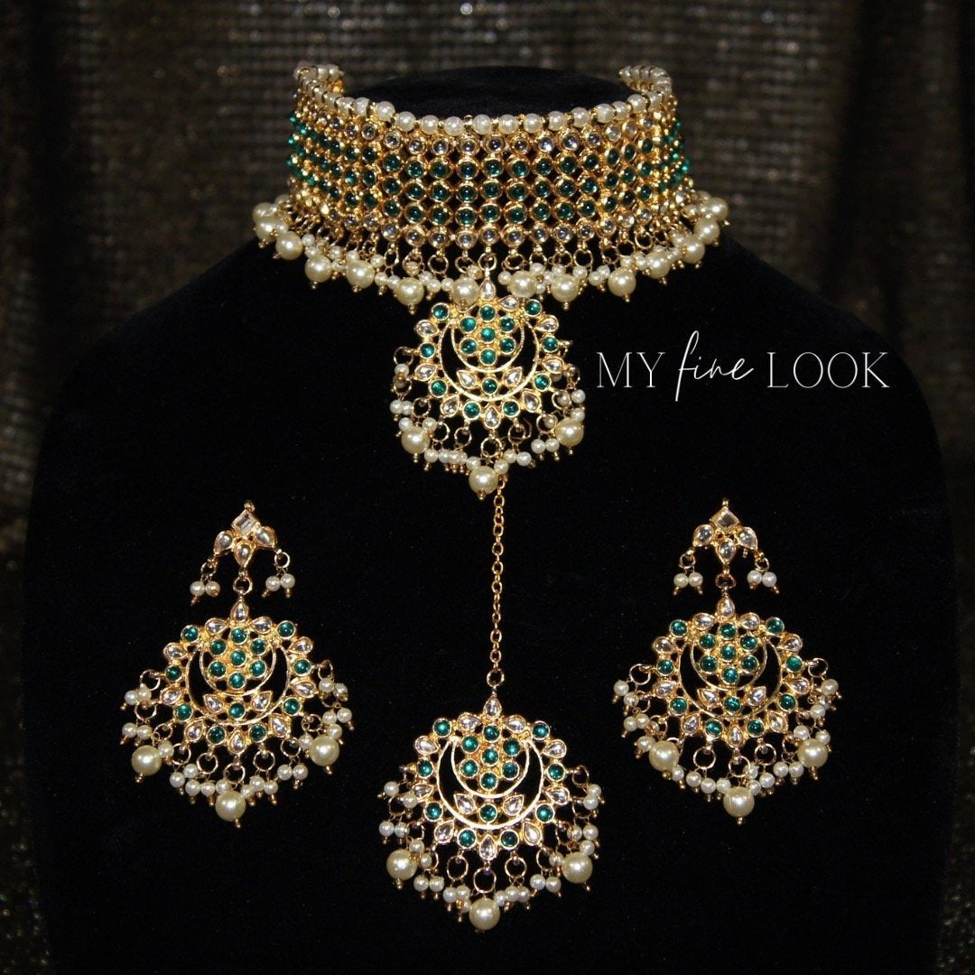Green Kundan Choker Necklace Set