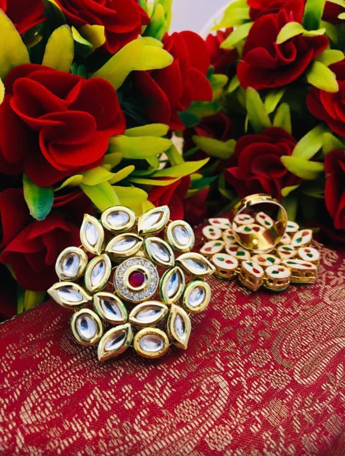American Diamond Kundan Adjustable Ring
