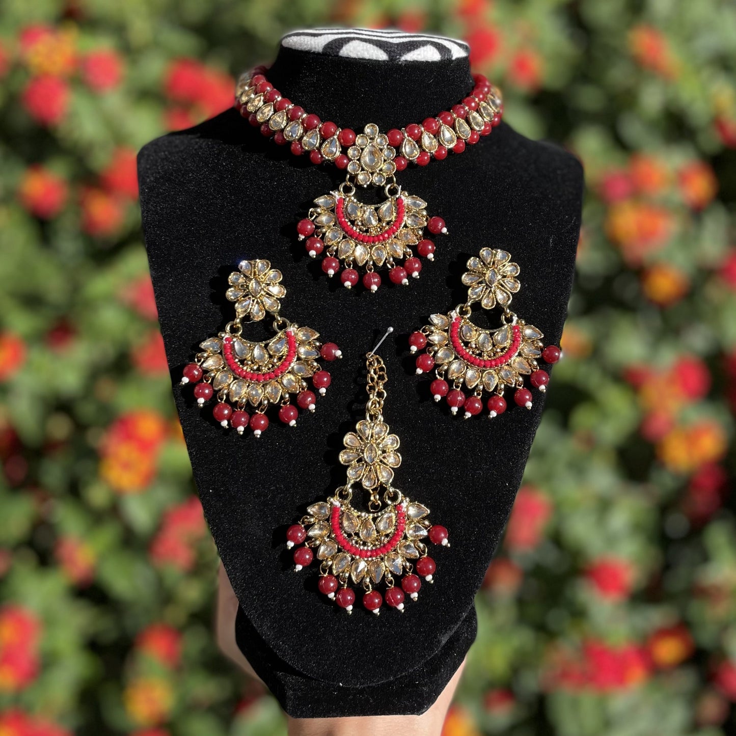Maroon Kundan Choker Set