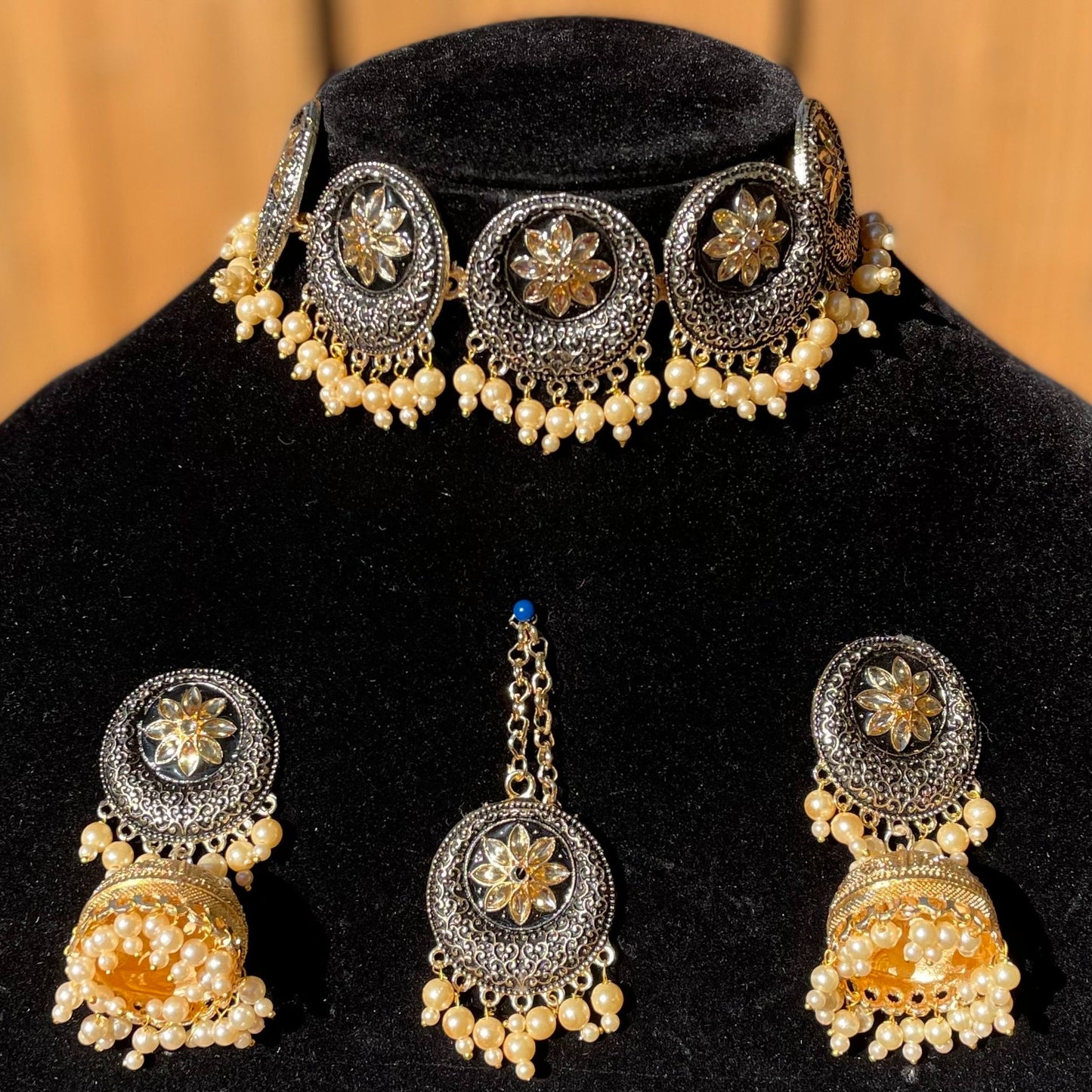 Black Kundan and Meena Choker Set