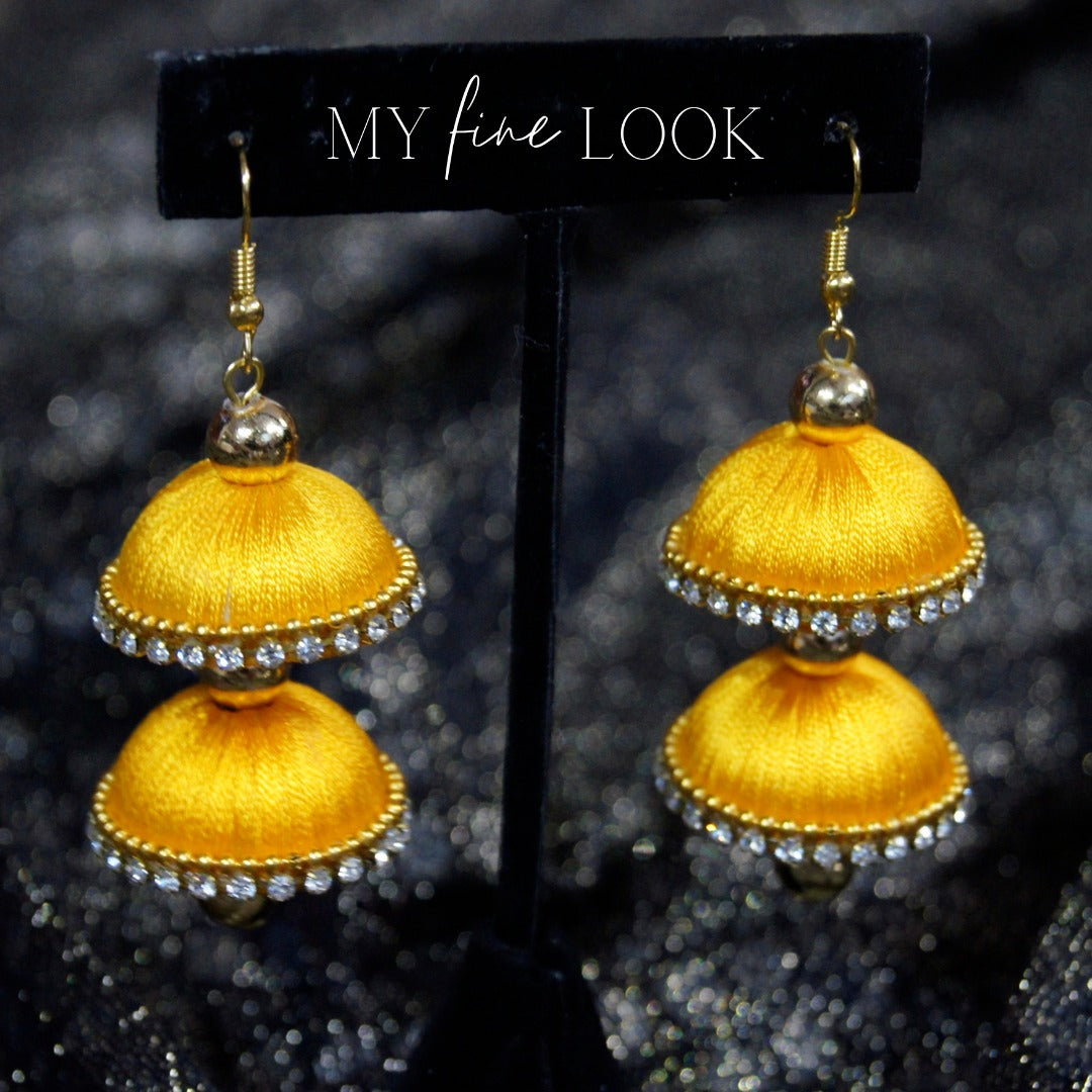 Yellow Thread Double Jhumka Earrings