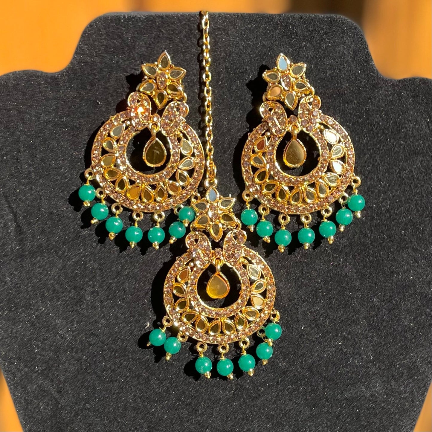 Green Earrings with Tikka