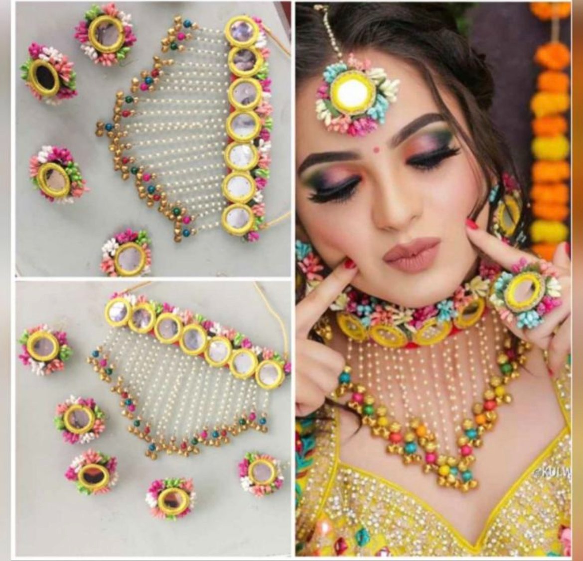 Multicolor Mirror Floral Choker Set