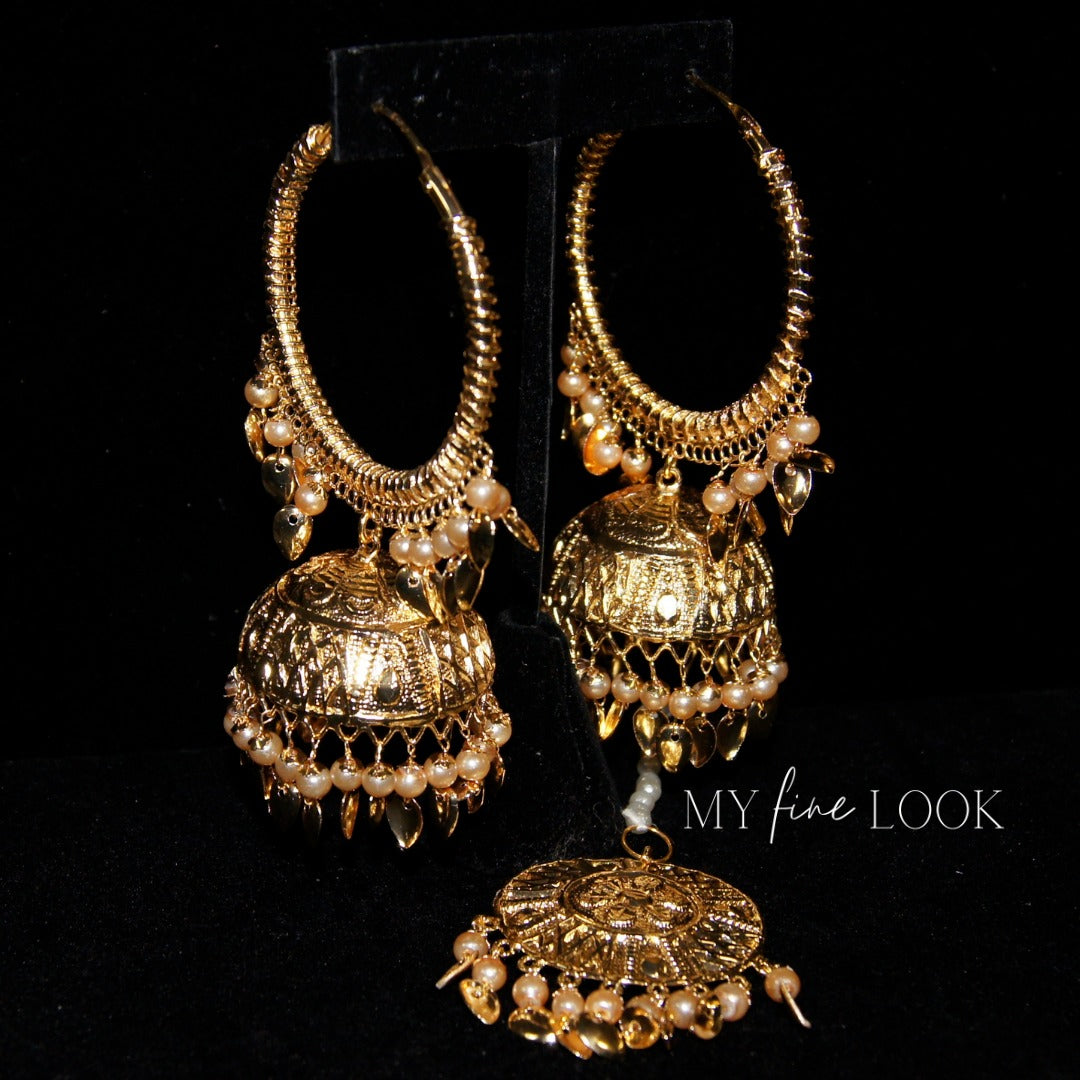 White Jhumki Valliyan Earrings with Maang Tikka