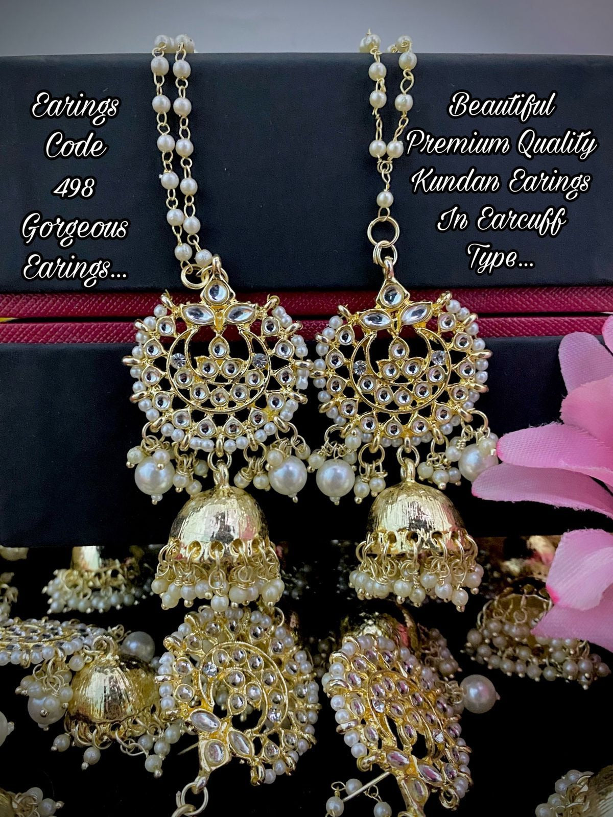 White Jhumki Earrings with Sahara/Waagan