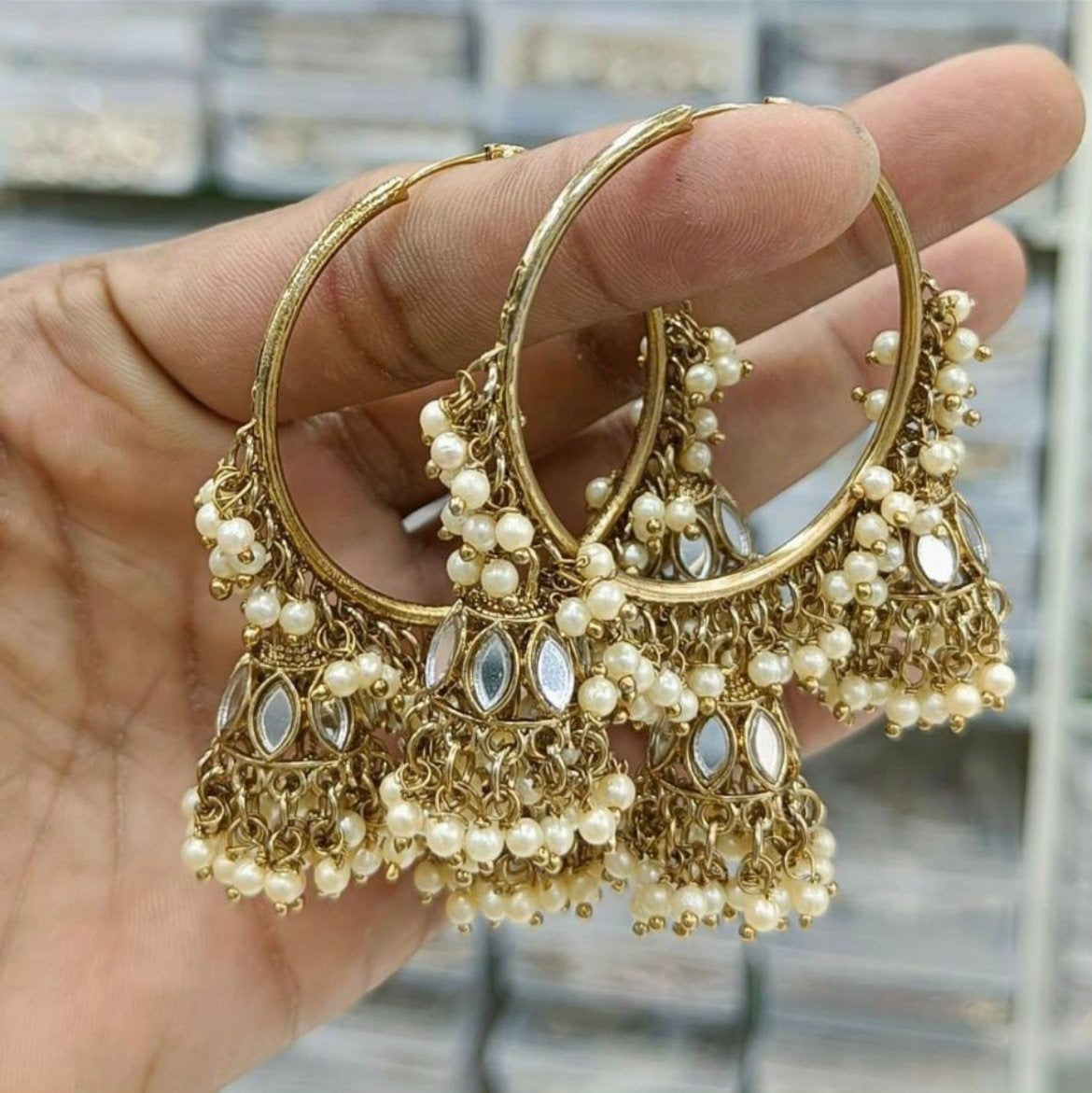 White Jhumki Hoop Earrings