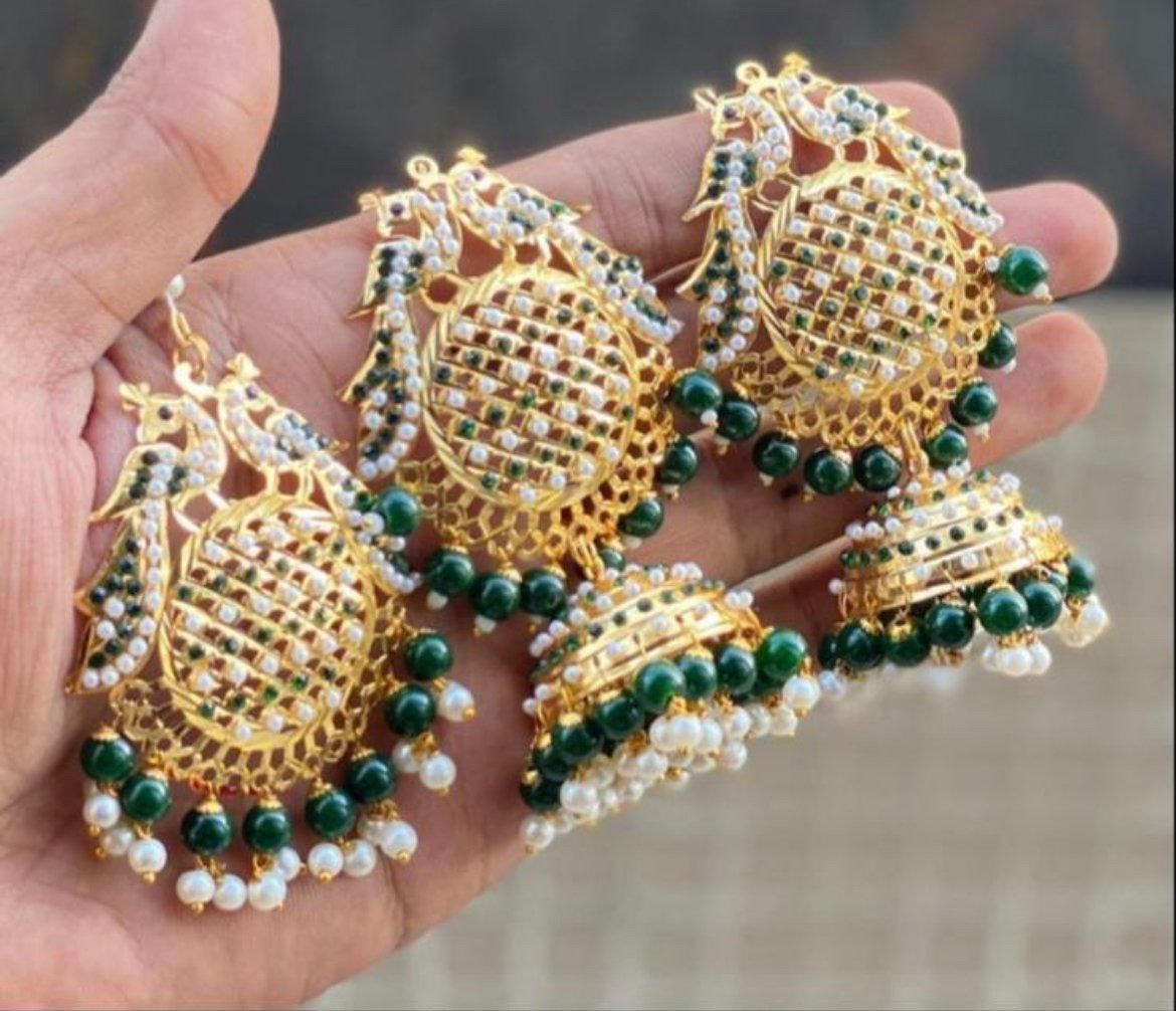 Green Jhumki Earring and Tikka Set