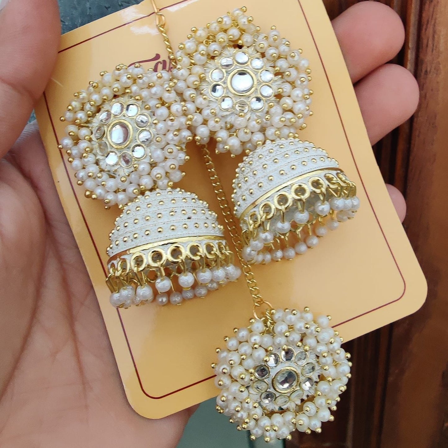 White Jhumki Earring/Tikka Set