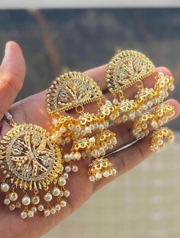 White American Diamond Jhumki Earring with Tikka