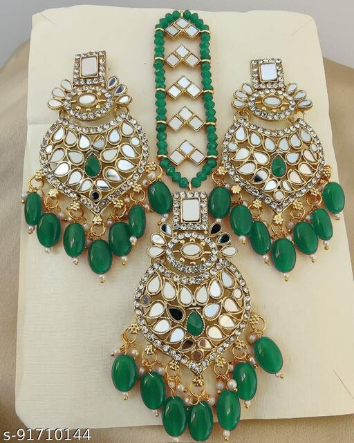 Green Mirror Earring/Tikka Set