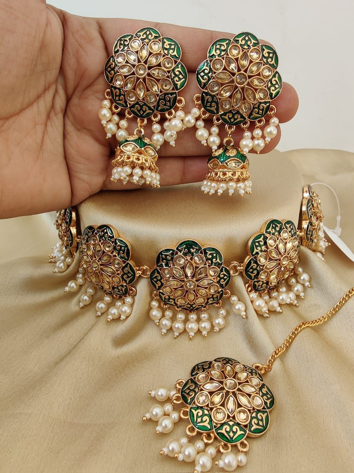 Green Meena Choker Set