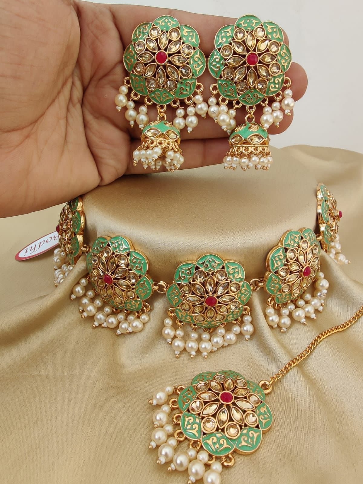 Mint Green Meena Choker Set