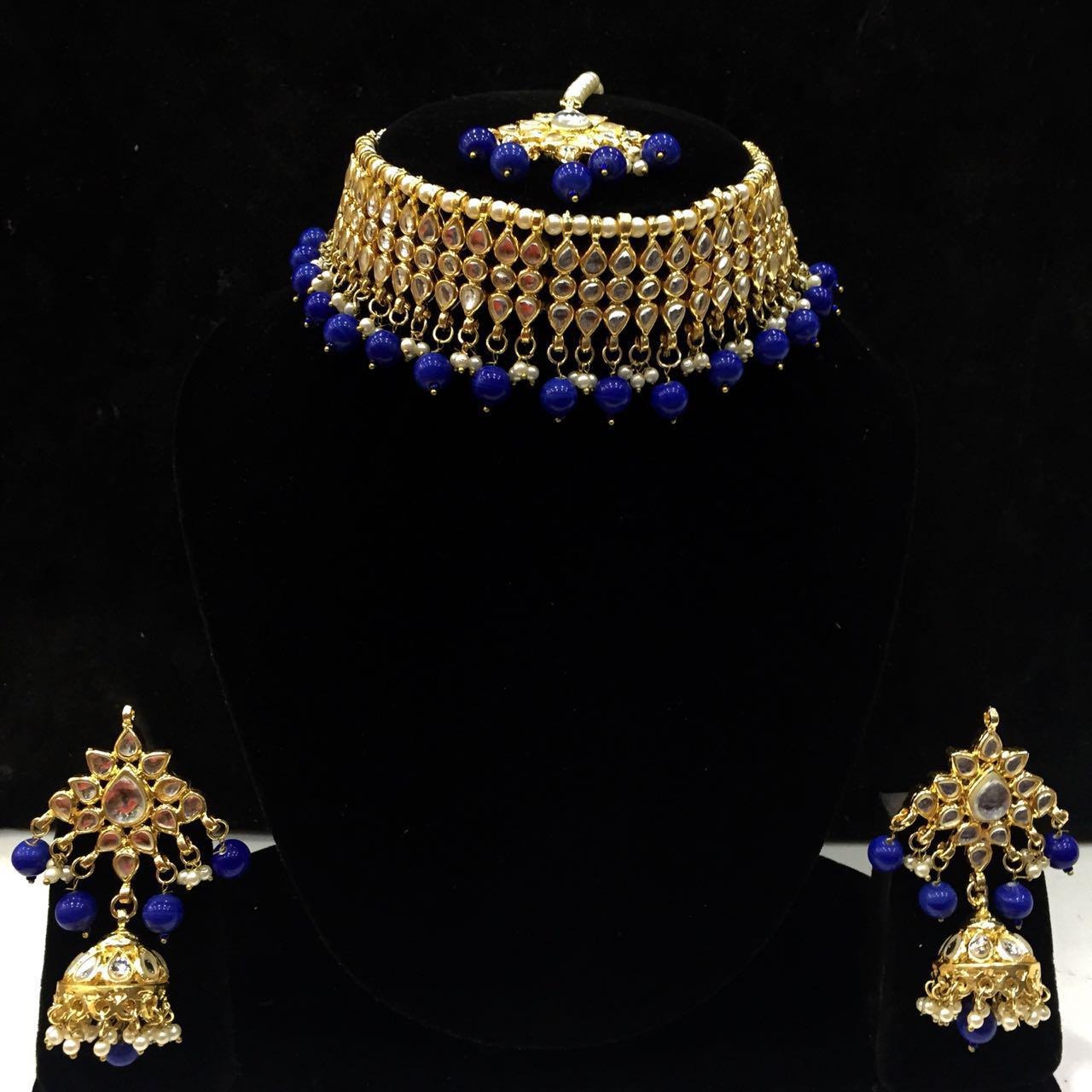 Blue Kundan Choker Set