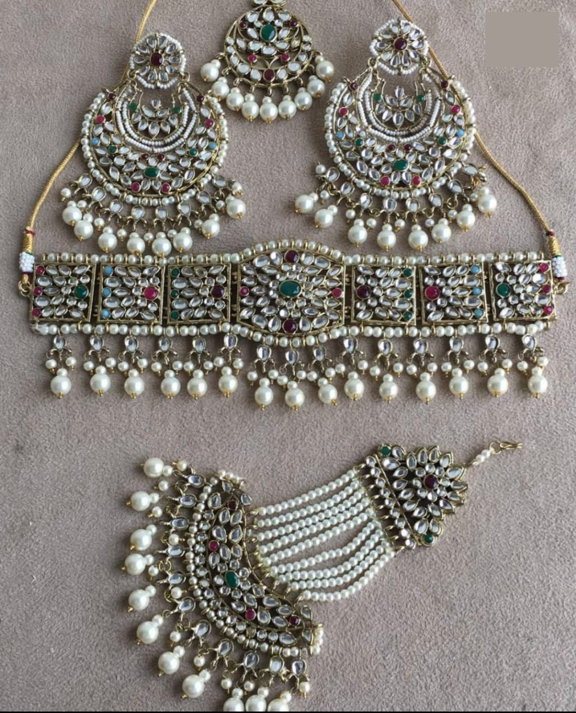 Silver Multicolor Mirror Full Choker Set