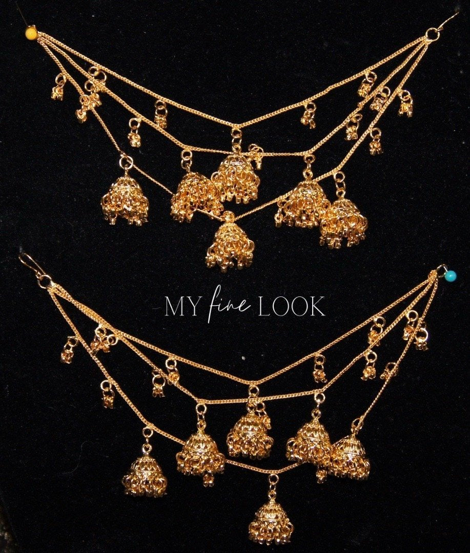 3 Strand Gold Jhumki Sahara Add-on for Earrings