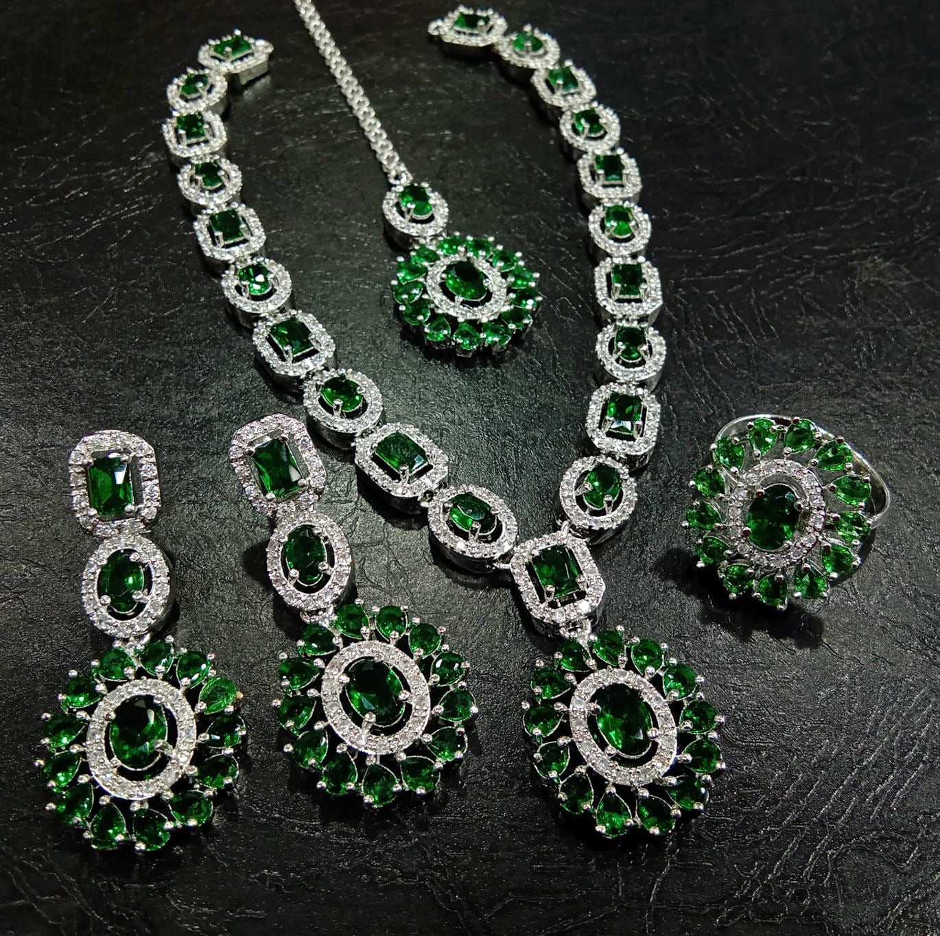 Green American Diamond Necklace Set