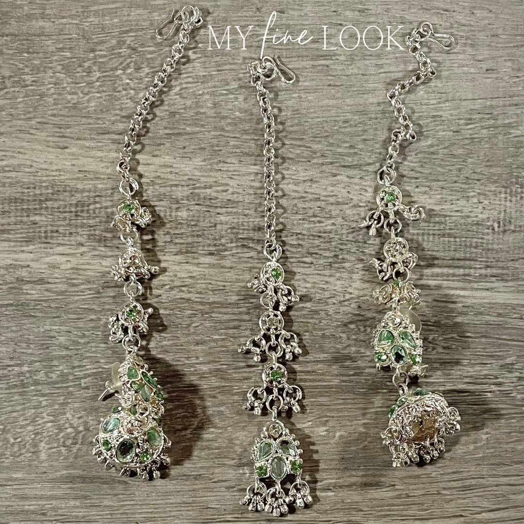 Mint Jhumka Earrings with Maang Tikka