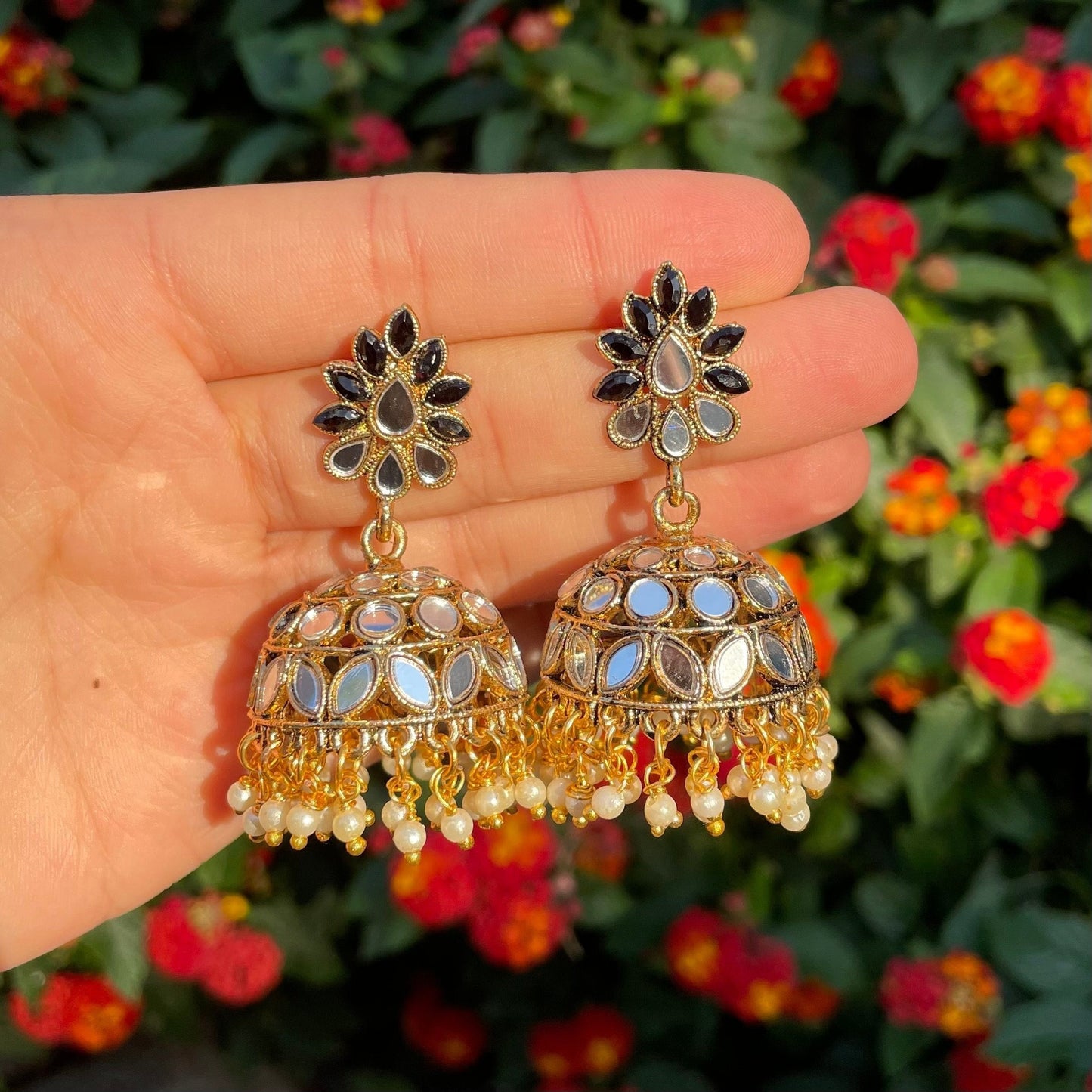 White Pearls Jhumka Earrings