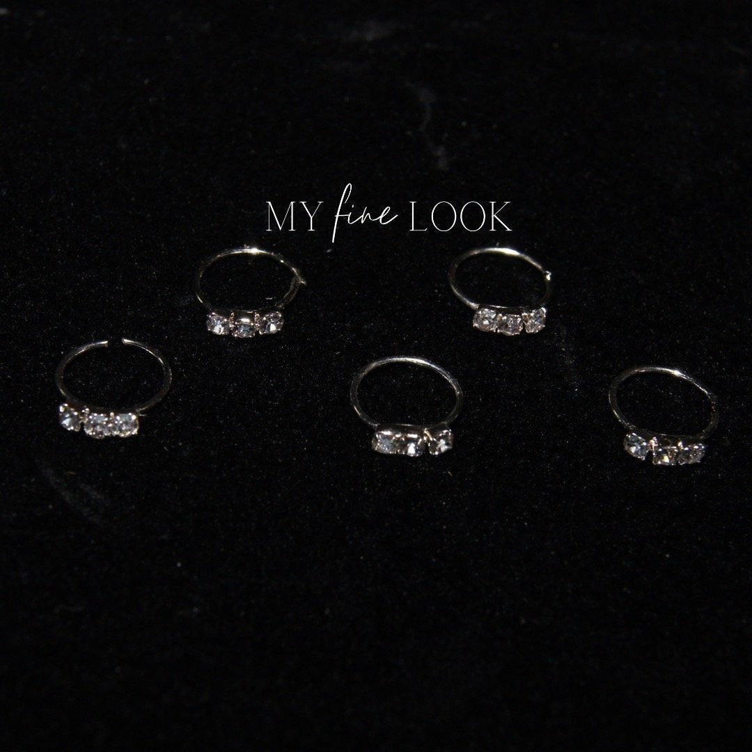 3 Stone Silver Nose Ring
