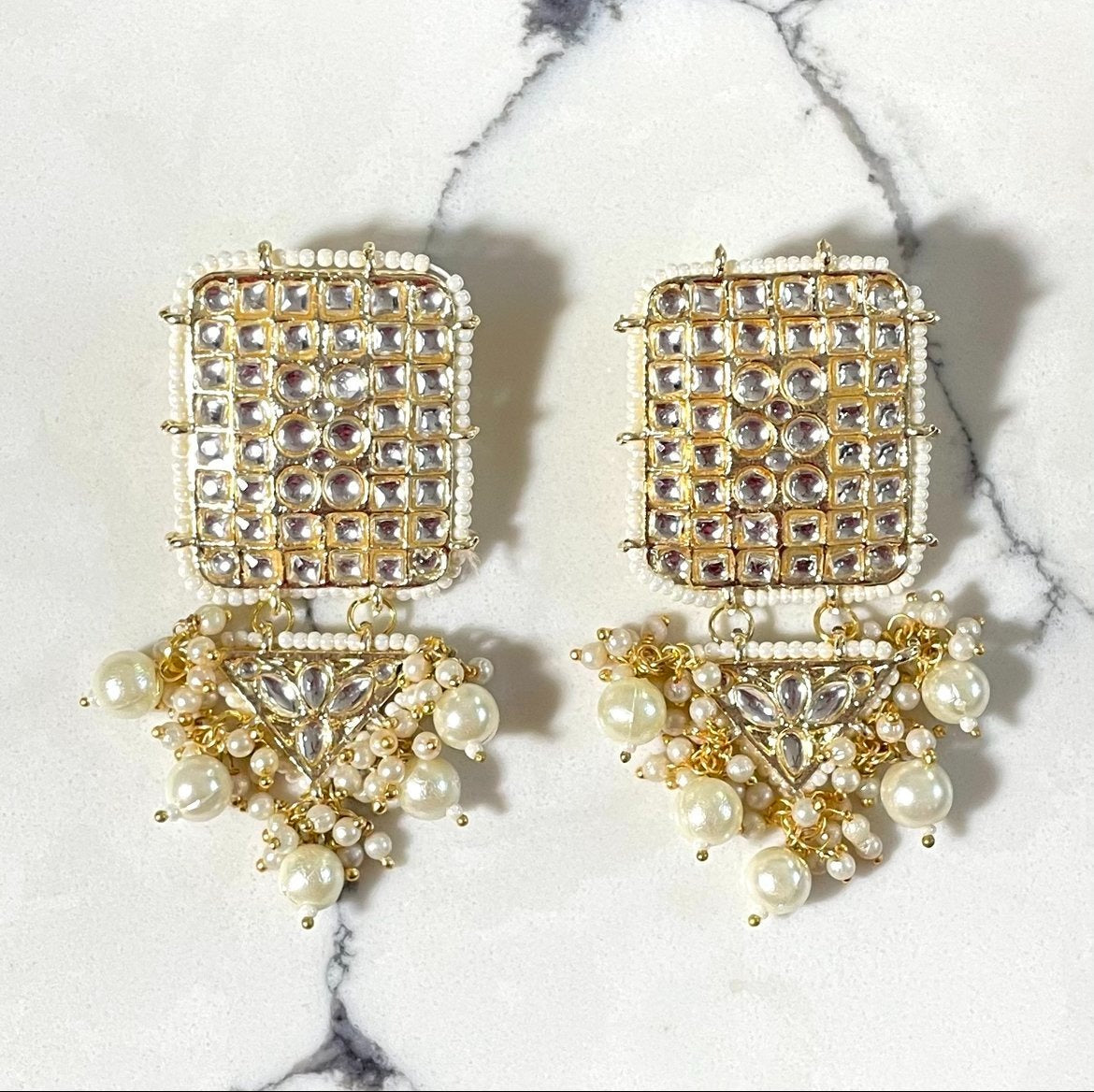 White Pearl and Kundan Earrings