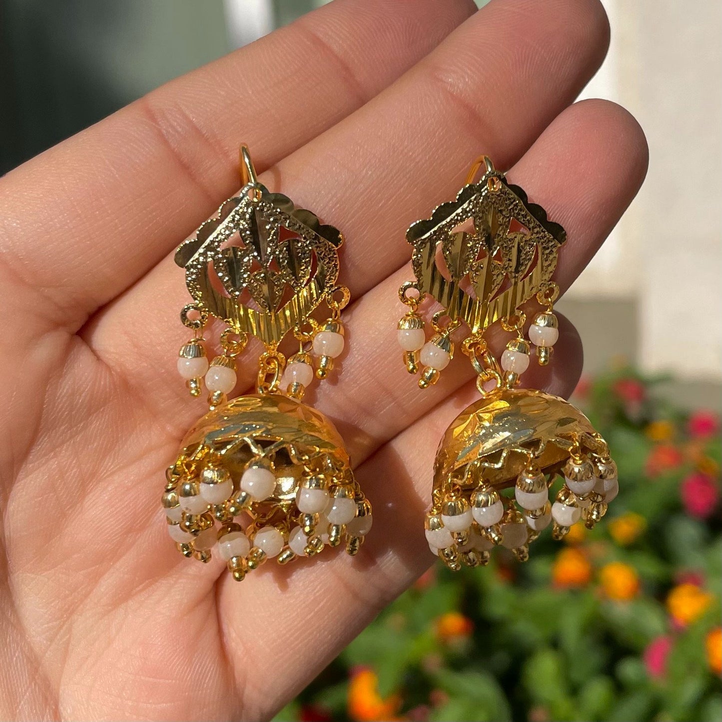 Cream White Jhumka Earrings