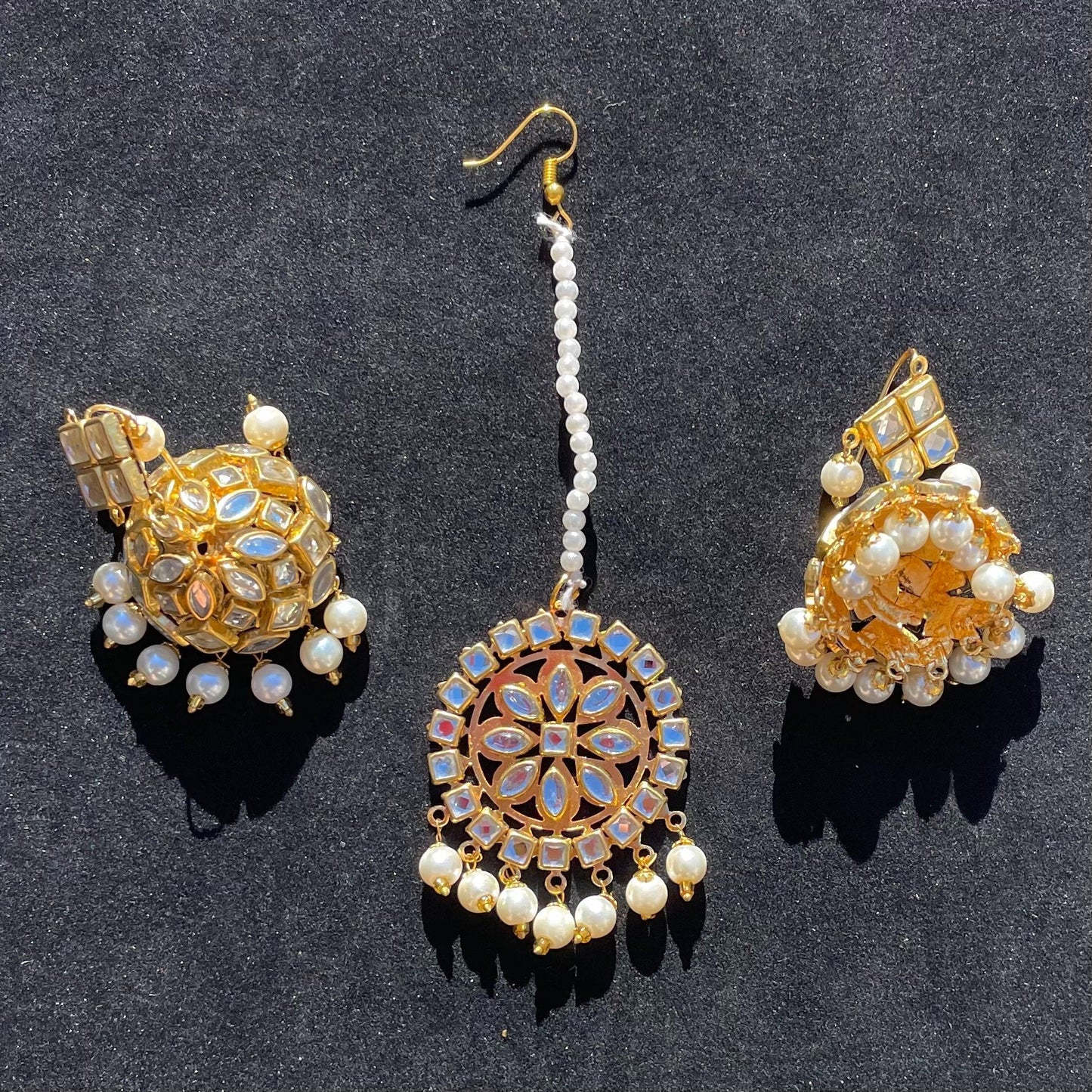 White Jhumki Earrings and Tikka