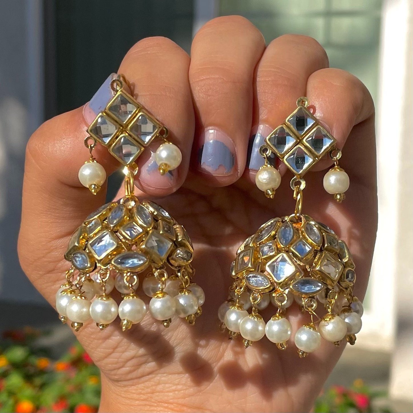 White Jhumki Earrings and Tikka