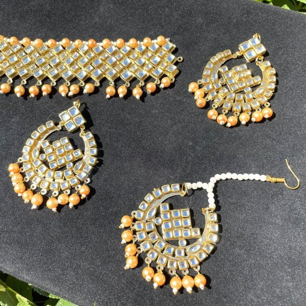 Peach Choker Necklace Set