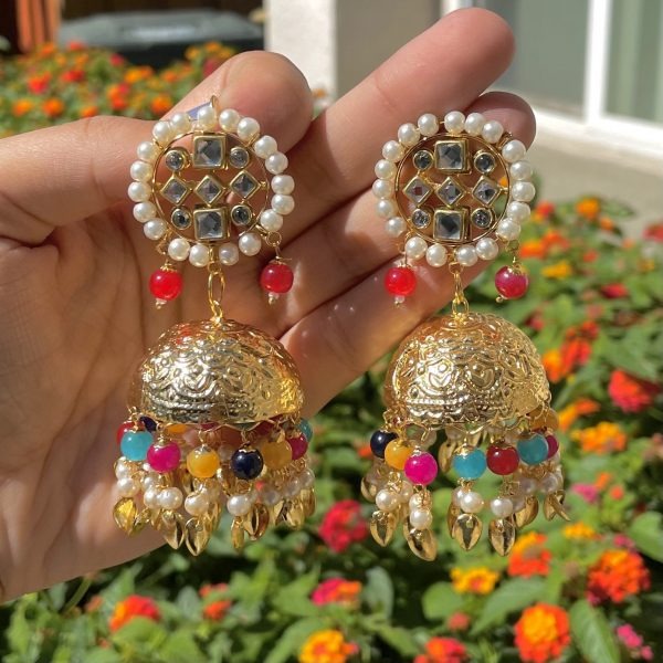 Multicolor Jhumki Earrings with Tikka