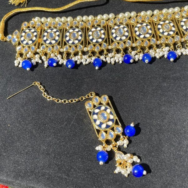 Blue Kundan and Meena Choker Set