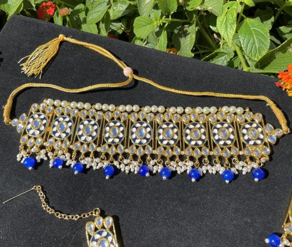 Blue Kundan and Meena Choker Set