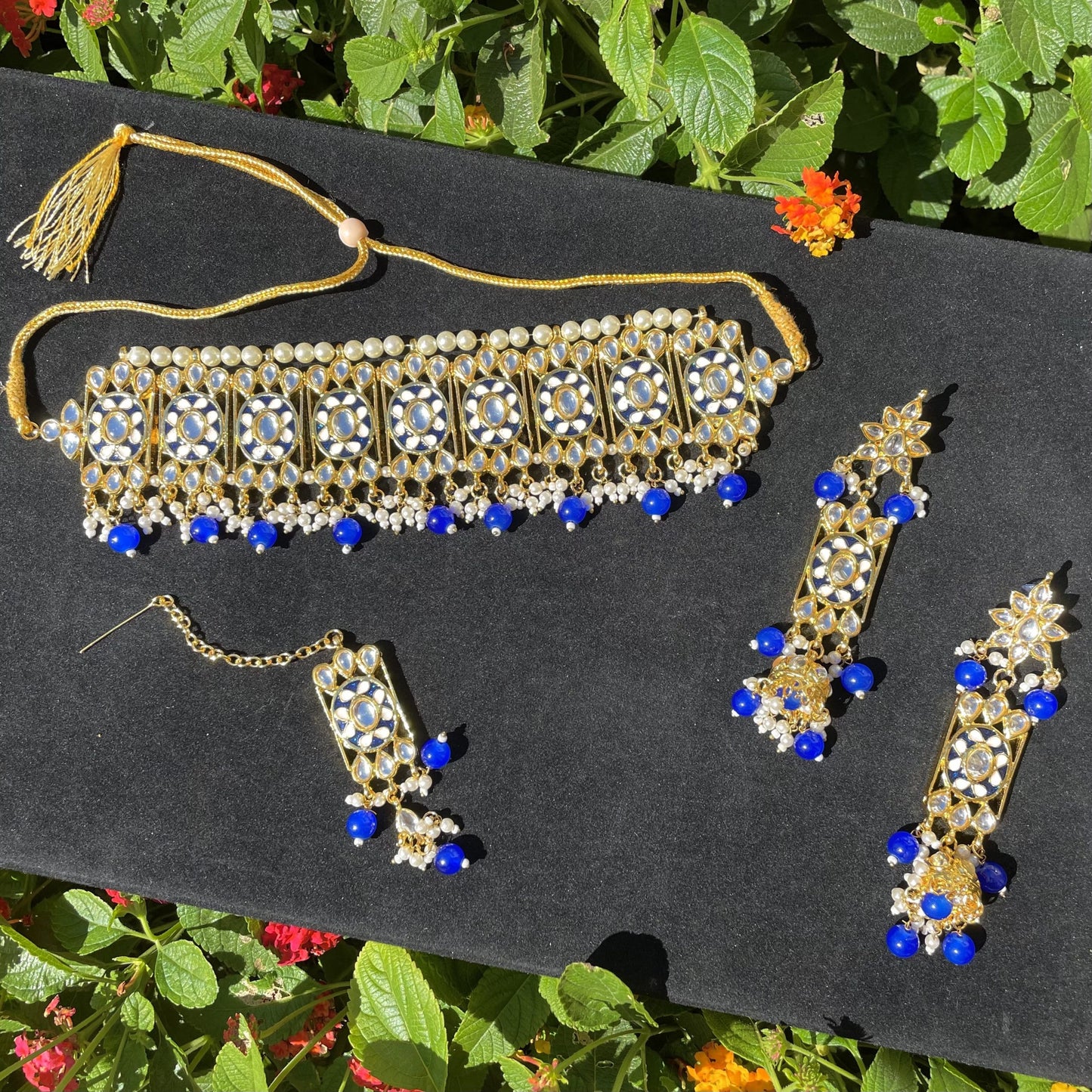 Blue Kundan and Meena Choker Set