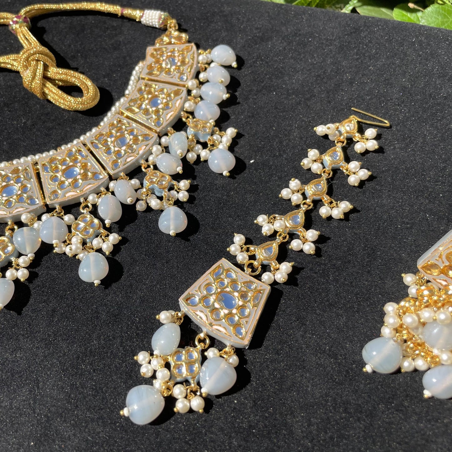 Grey Kundan and Meena Necklace Set