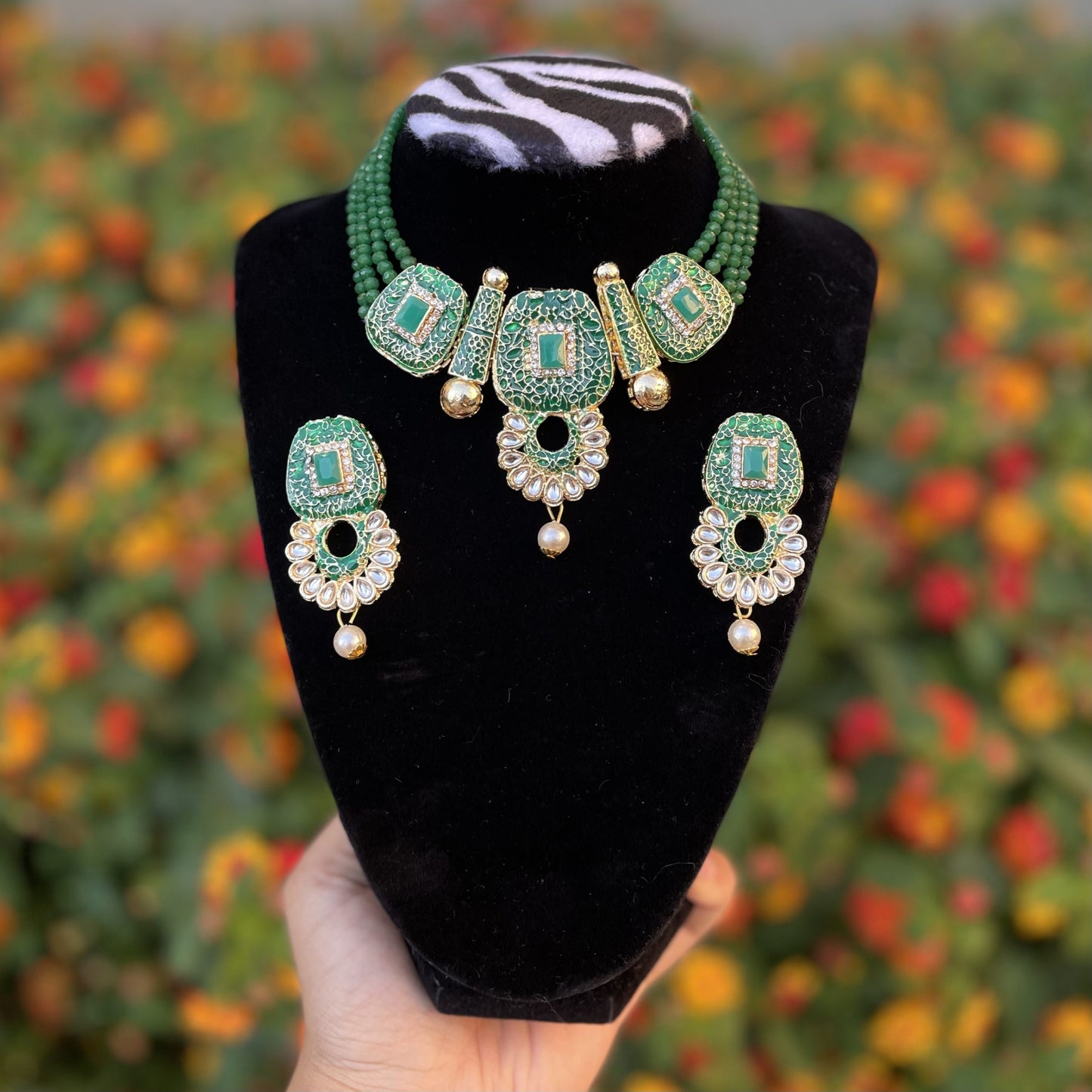 Kundan and Meena Necklace Set (many colors)