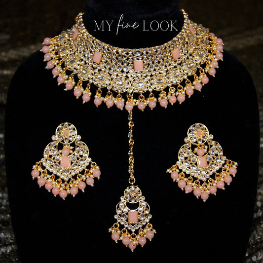 Peach Kundan Choker Necklace Set