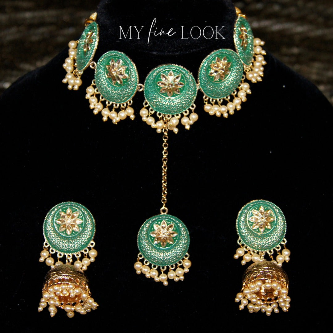 Green Meena Choker Set