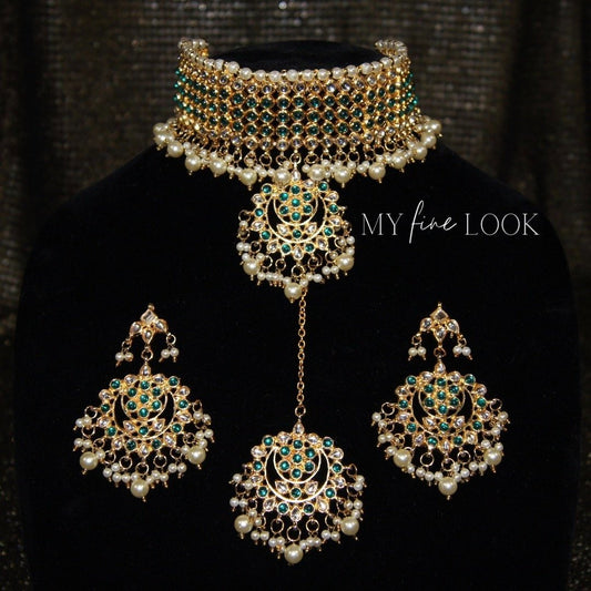 Green Kundan Choker Necklace Set