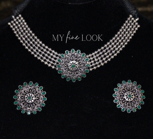 Green Oxidized Choker Set