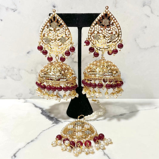 Maroon Oversized Jhumka Earrings