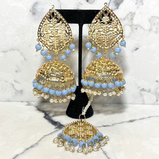 Baby Blue Oversized Jhumka Earrings