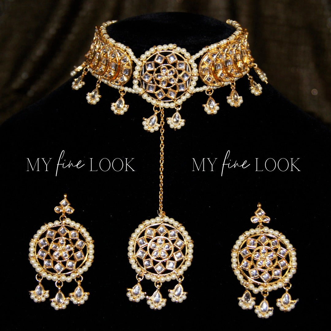 White and Gold Kundan Necklace Set
