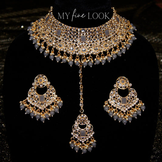 Gray Kundan Choker Necklace Set