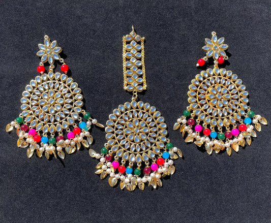 Multicolor Earrings & Tikka Set