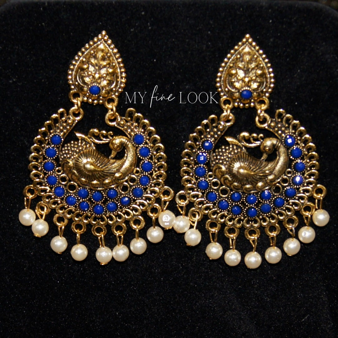 Blue Oxidized Peacock Earrings
