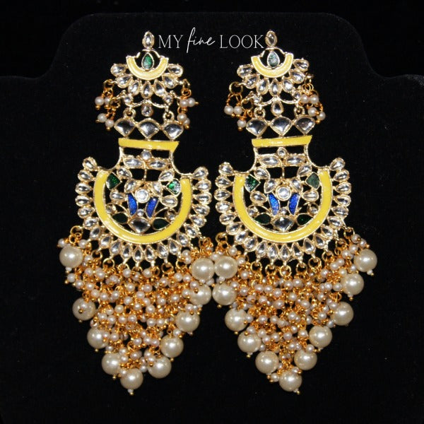 Kundan and Meena with Pearl Earrings