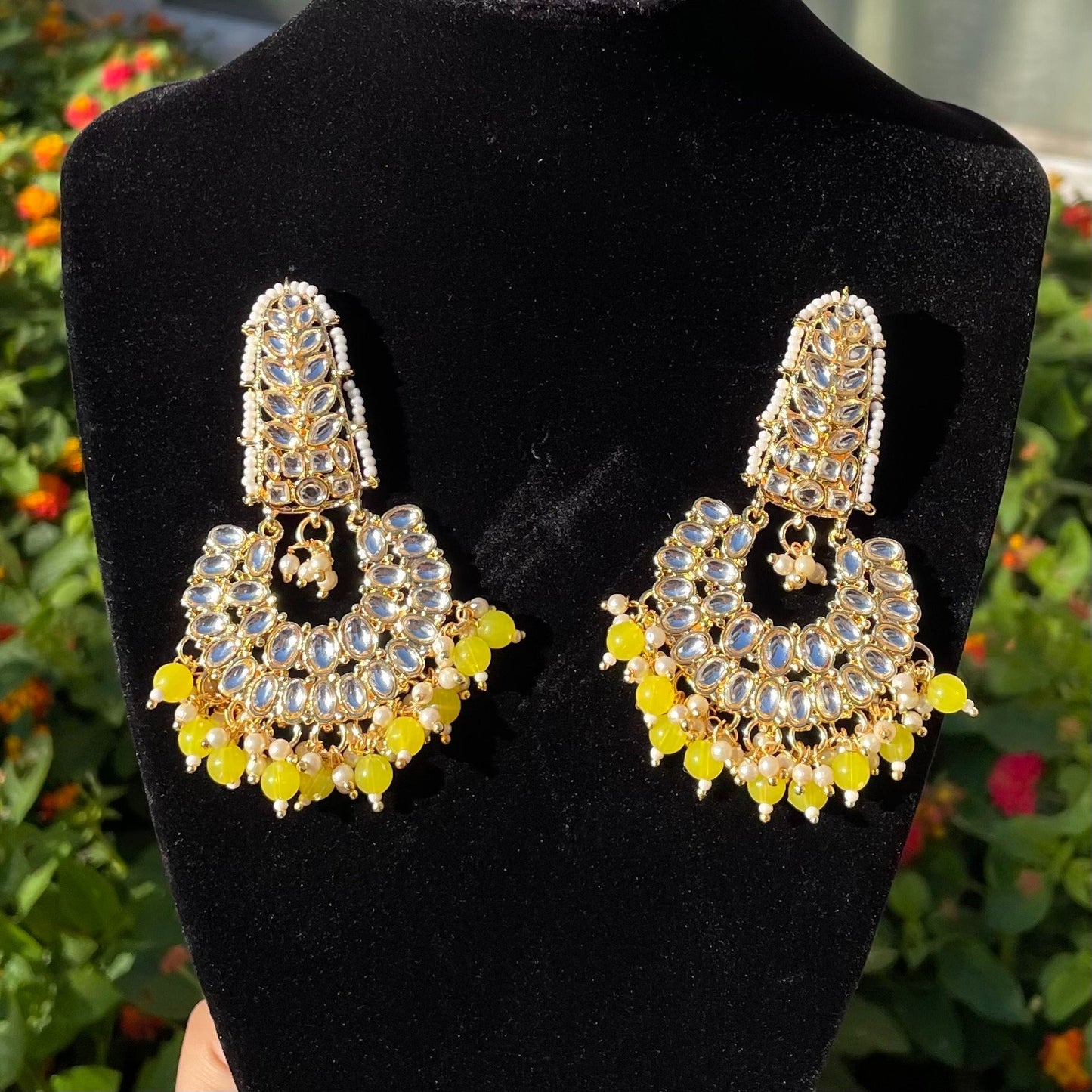 Neon Yellow Kundan Earrings