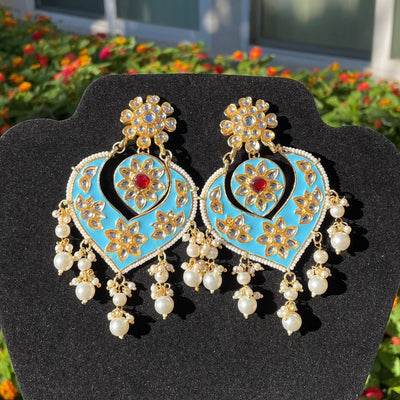 Fehrozi Light Blue Kundan and Meena Earrings