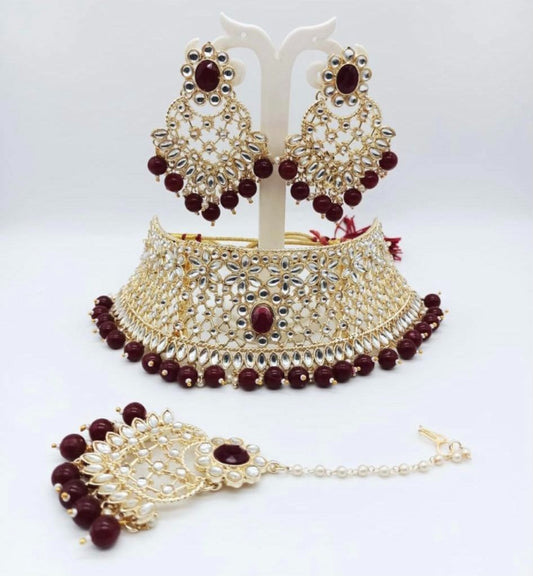 Maroon Kundan Choker Set