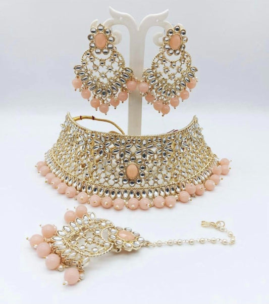 Peach Kundan Choker Set